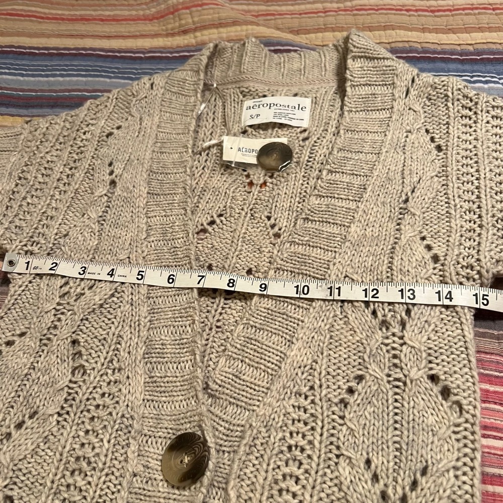 Aeropostale Tan Cable Knit Short Sleeve Cardigan‎ Sweater Dress S P - Picture 6 of 7